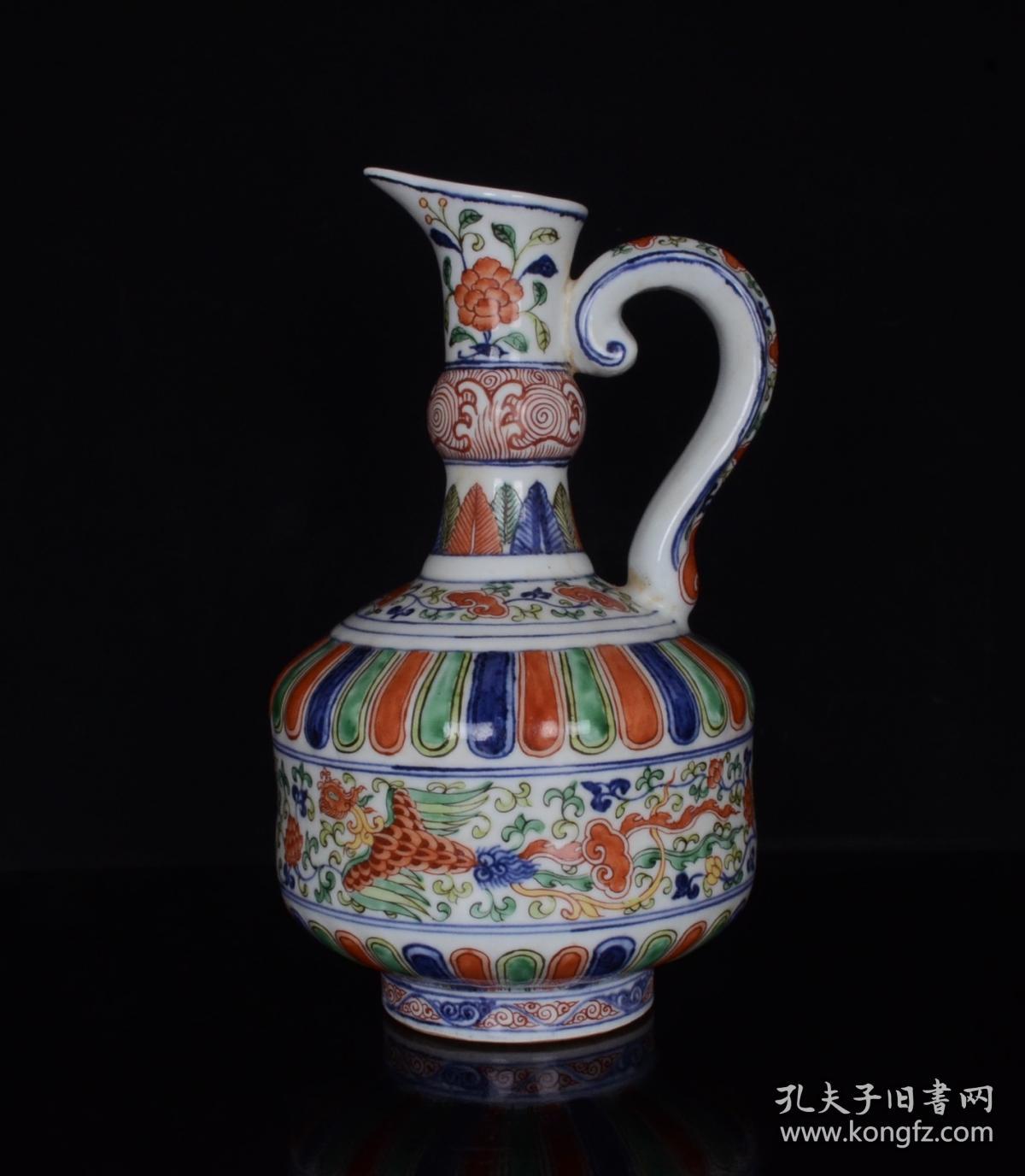 旧藏 明宣德五彩缠枝凤纹花浇 古玩古董古瓷器收藏 明代瓷器 尺寸30