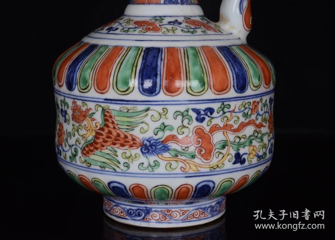 旧藏 明宣德五彩缠枝凤纹花浇 古玩古董古瓷器收藏 明代瓷器 尺寸30