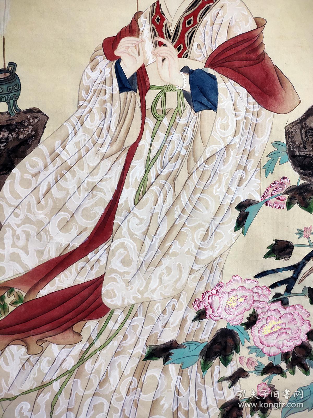 工笔画大师赵旭经精品力作《貂蝉拜月》四尺整张竖,未装裱宣纸收藏