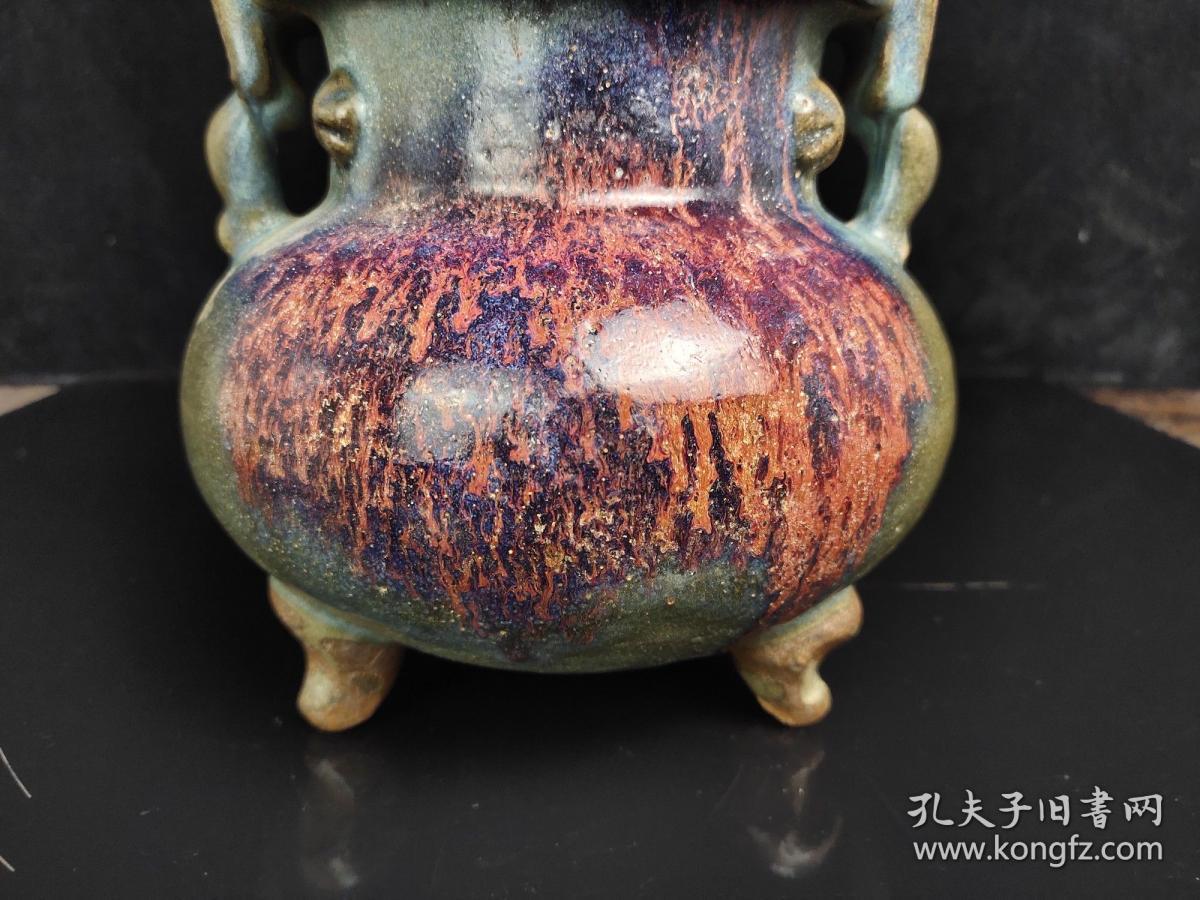 旧藏老钧窑三足香炉,包浆厚重,瓷质细腻,完整全品