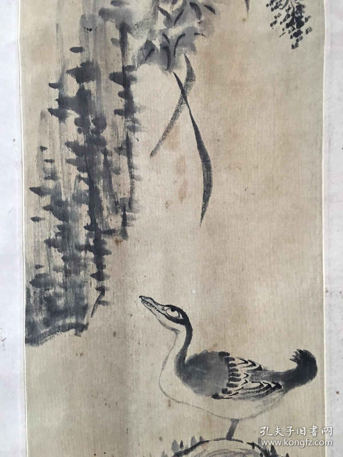 八大山人 鸭子 绢本立轴 画芯尺寸53x21cm