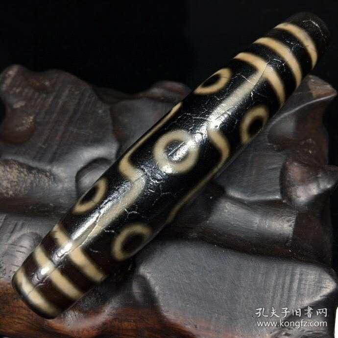 藏传古珠老料高油包浆开片【九眼天珠 尺寸约:79*16毫米重量约:32克