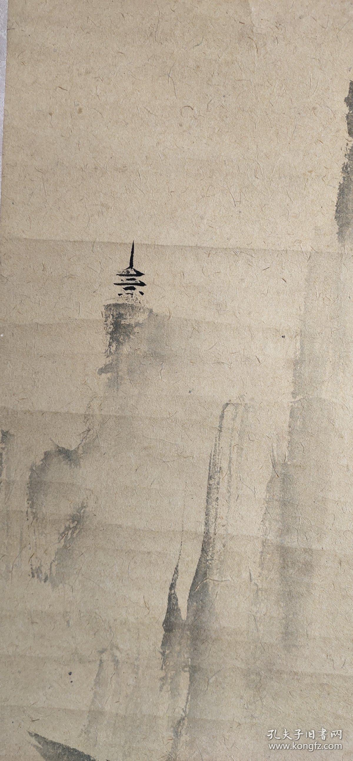 d1723:回流手绘雪舟山水图立轴(日本回流字画.日本回流书画.回流老画.
