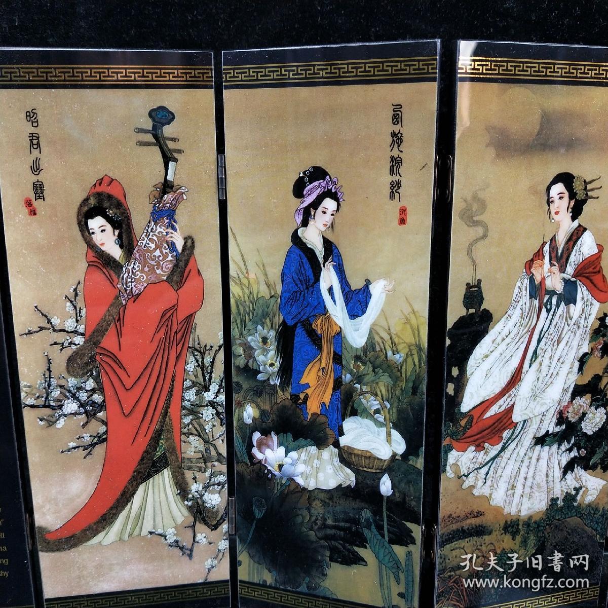 中国四大美女屏风,手绘四大美女,绘画细致,形象生动,人物面目表情清晰