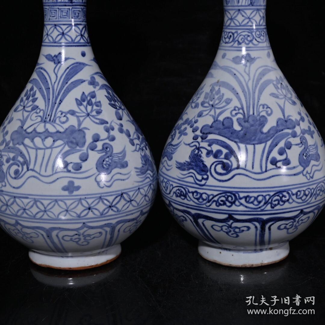 元青花鸳鸯戏水玉壶春瓶1 古玩古董古瓷器收藏 元代瓷器 尺寸25/14