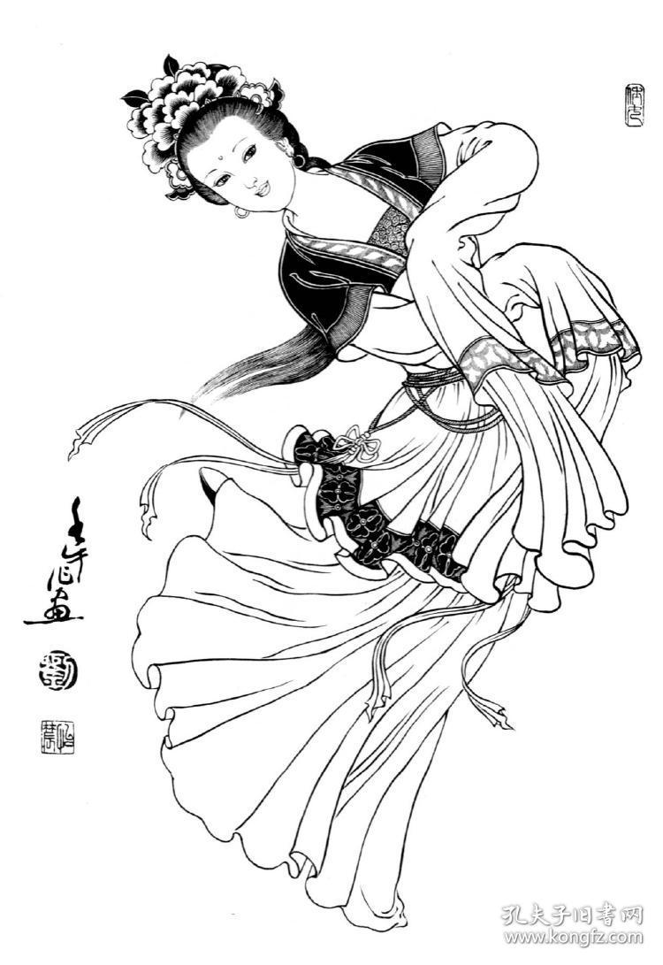 工笔画刘公华白描仕女白描线稿舞女 复制品 画芯 可装裱 画框8994