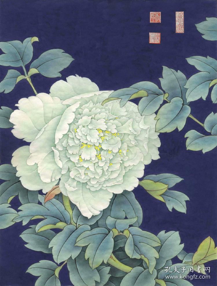 李怀臣工笔画牡丹图豆绿 复制品 画芯 可装裱 画框竖幅立轴b22c