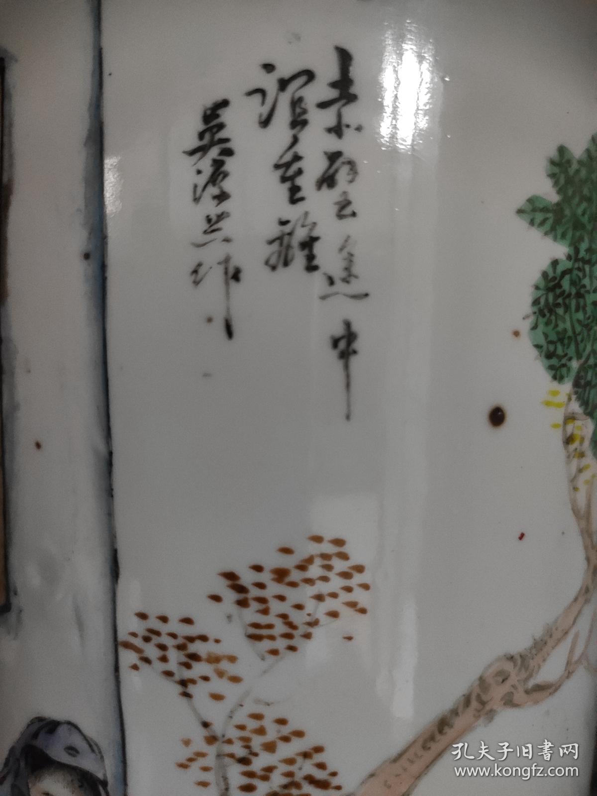 民国吴少峰浅绛人物帽筒一对