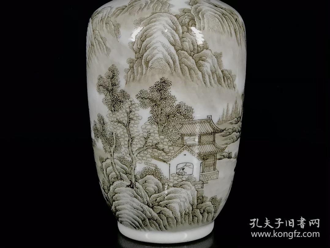 清乾隆墨彩山水纹赏瓶6 古玩古董古瓷器收藏 清代瓷器