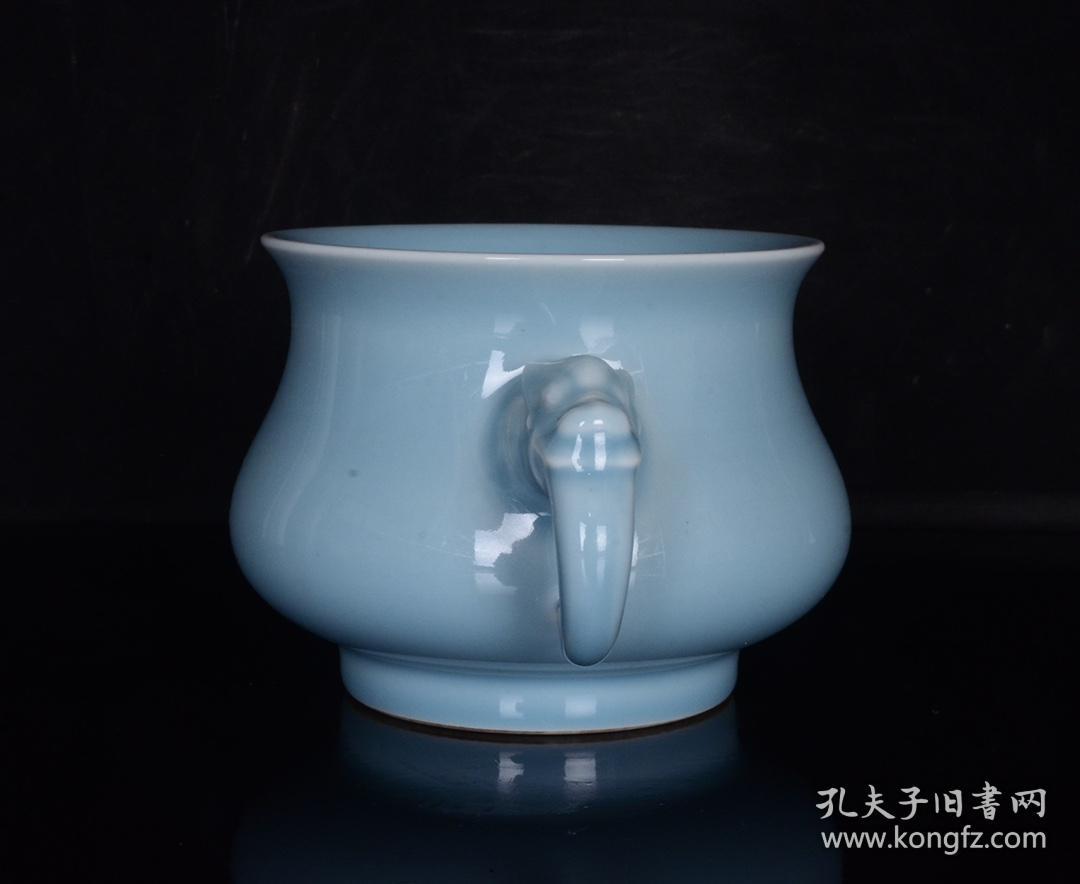 旧藏 清乾隆粉青釉象耳香炉 古玩古董古瓷器收藏 清代