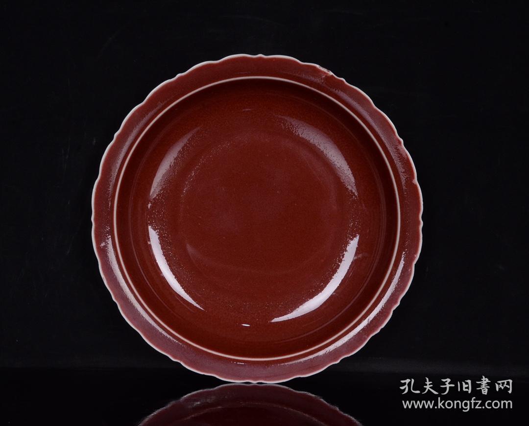 清乾隆祭红釉花边盘 古玩古董古瓷器收藏 尺寸4.5x22