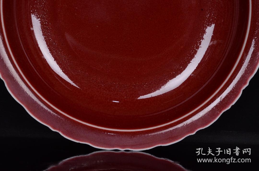 清乾隆祭红釉花边盘 古玩古董古瓷器收藏 尺寸4.5x22