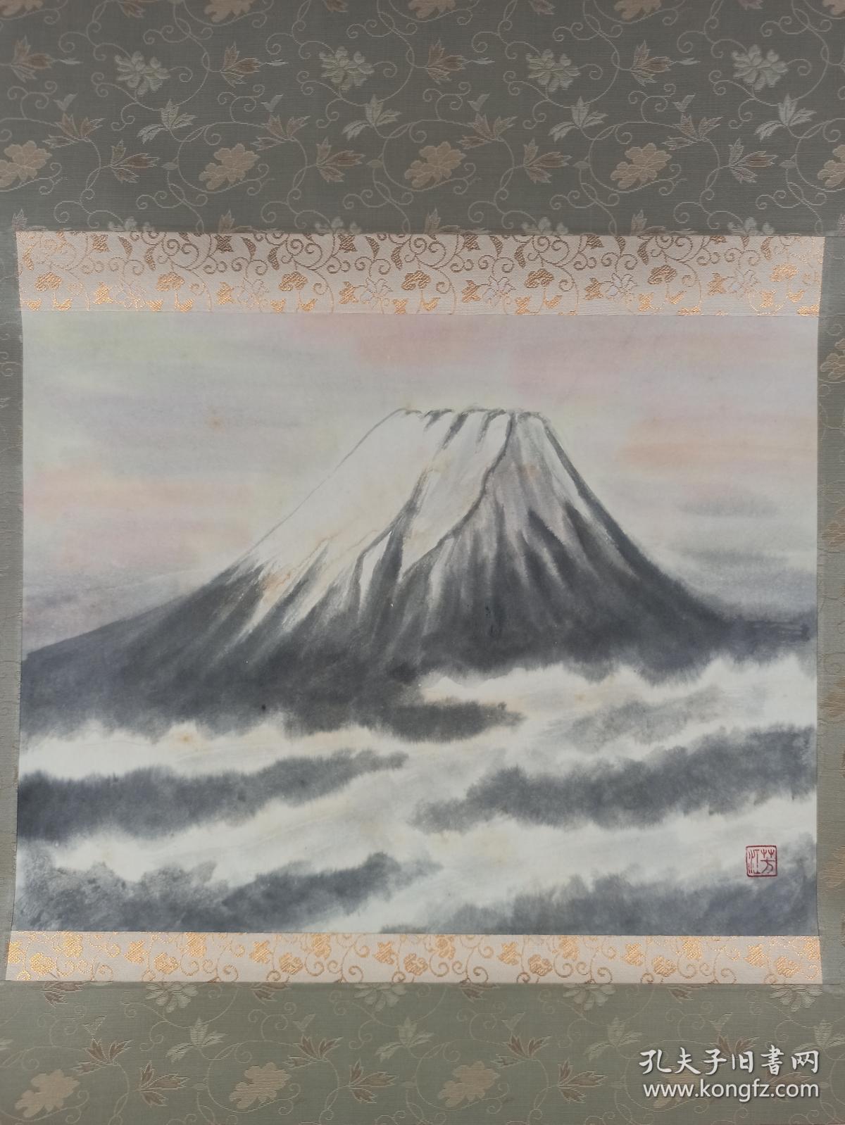 日本回流原装旧裱佚名国画作品富士山一幅纸本立轴画心约1平尺款识钤