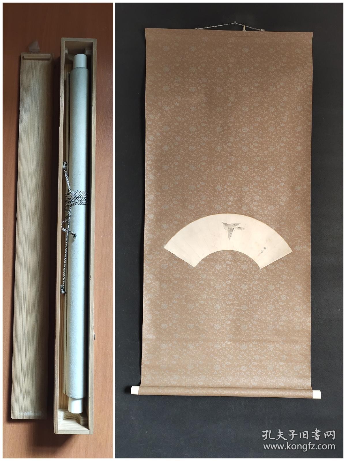 日本回流字画手绘飞鸟图立轴(带木盒)D2226