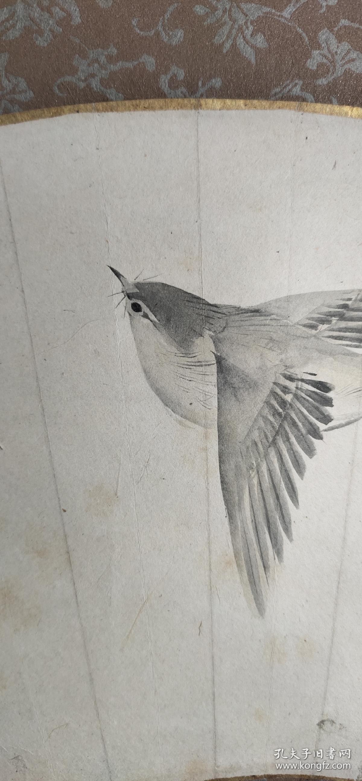 日本回流字画手绘飞鸟图立轴(带木盒)D2226