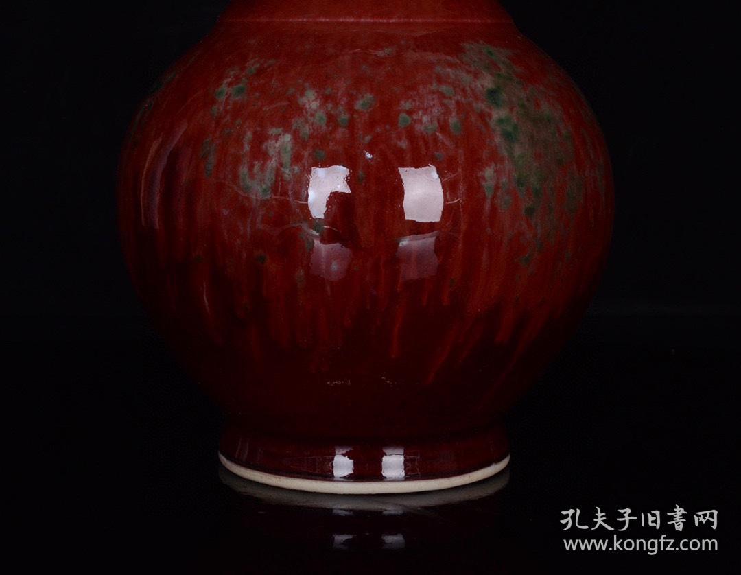 旧藏清康熙豇豆红釉双耳瓶古玩古董古瓷器收藏清代瓷器尺寸2014