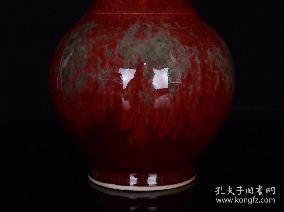 旧藏 清康熙豇豆红釉双耳瓶 古玩古董古瓷器收藏 清代