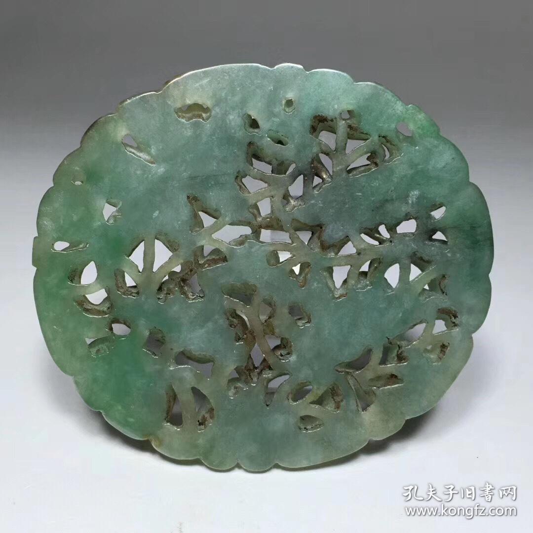 精品旧藏清代老翡翠【花开富贵】挂件,雕工精湛,玉质细腻,包浆老道