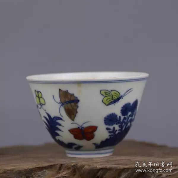 大明成化青花斗彩三秋杯功夫茶杯 仿官窑出土古瓷器 手工古玩收藏