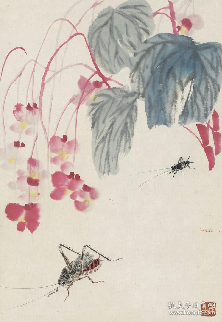 齐白石国画虫草册页 复制品 微喷画芯 可装裱 画框竖幅立轴e391