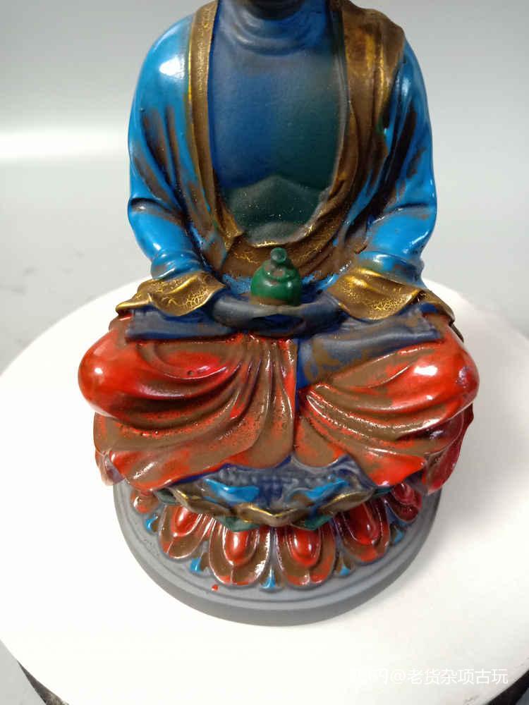 清代传世乾隆年制彩绘老琉璃佛像赏件.