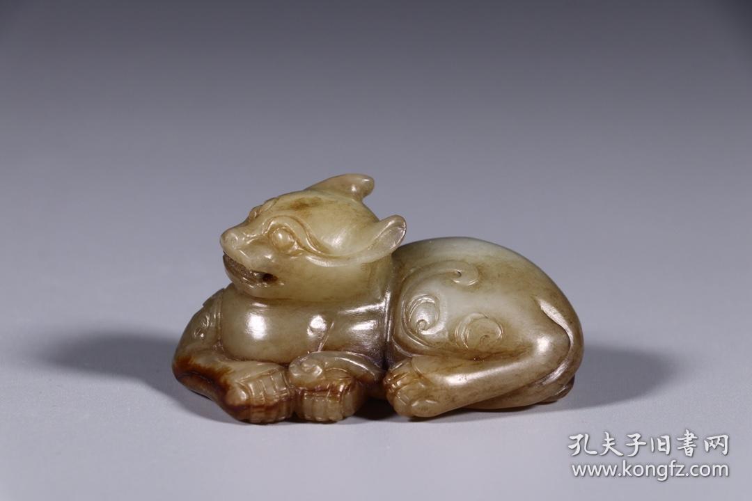 明代和田白玉猫把件
