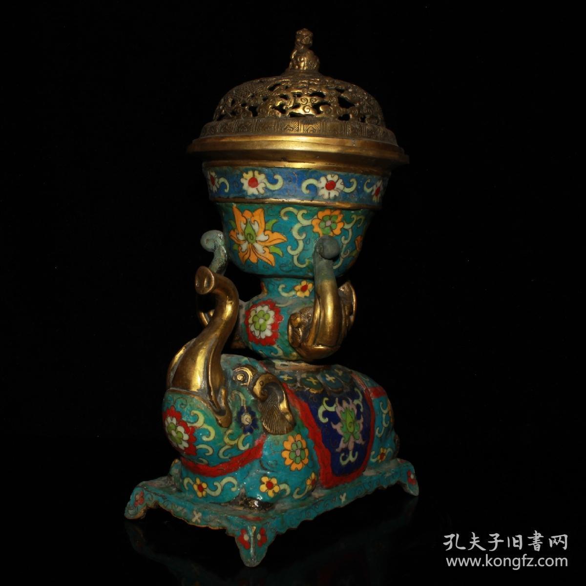 纯铜镀金做旧景泰蓝掐丝吉象熏香炉