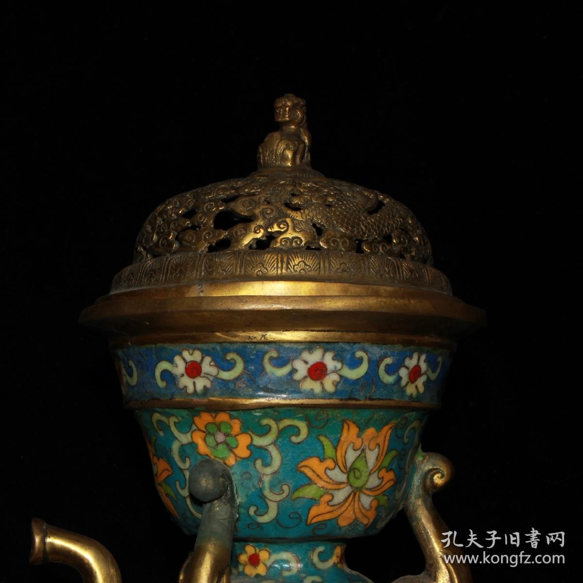 纯铜镀金做旧景泰蓝掐丝吉象熏香炉