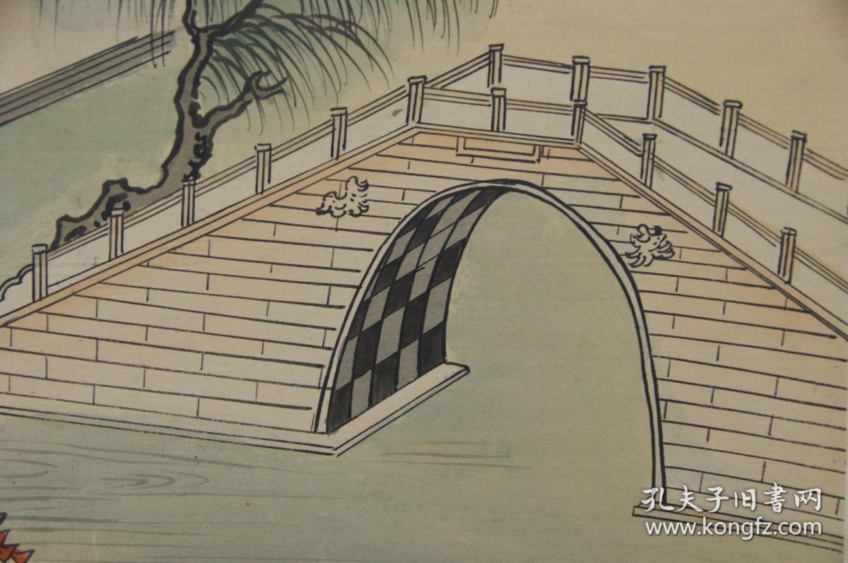 回流老画 南园《绢本手绘 枫桥夜泊》工笔彩绘山水图
