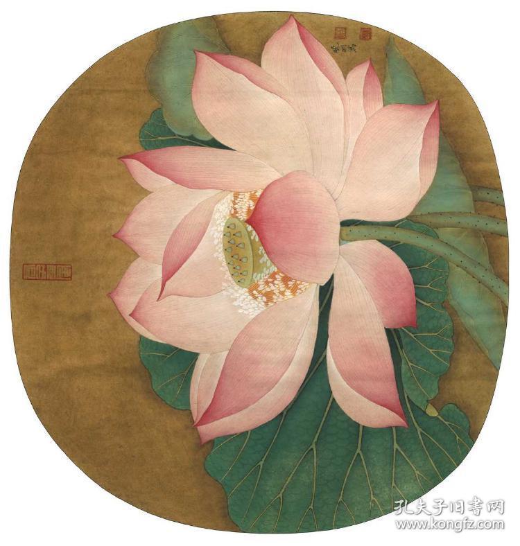 李晓明古风类工笔花鸟作品临水上芙蓉图 复制品 画芯