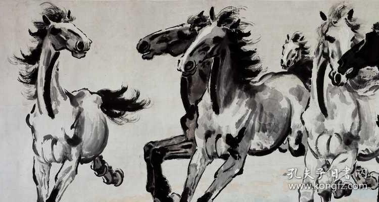 徐悲鸿骏马图六骏图 复制品 微喷画芯 可装裱 画框横幅横披293f