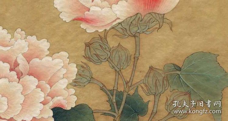 李晓明古风类工笔花鸟作品临红芙蓉图 复制品 画芯 可