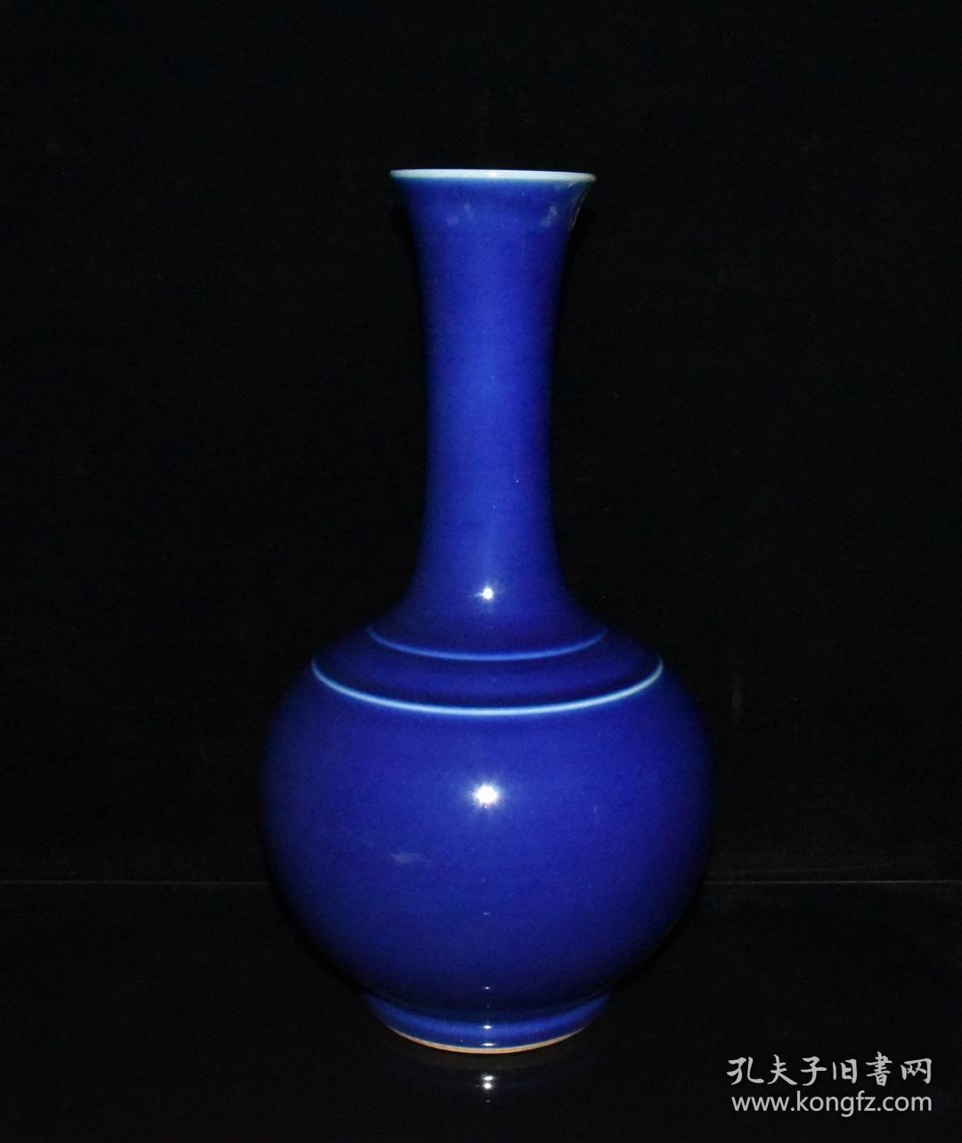清康熙霁蓝釉赏瓶 古玩古董古瓷器收藏 尺寸38x20.