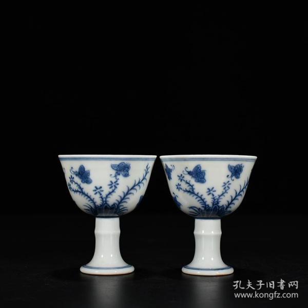 明成化青花三秋杯高足杯 古玩古董古瓷器收藏