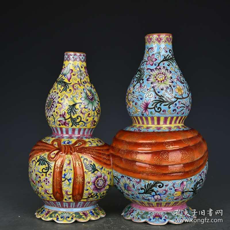 清乾隆粉彩锦带葫芦母子瓶古玩古董古瓷器