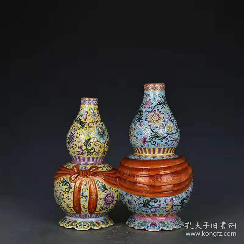 清乾隆粉彩锦带葫芦母子瓶古玩古董古瓷器