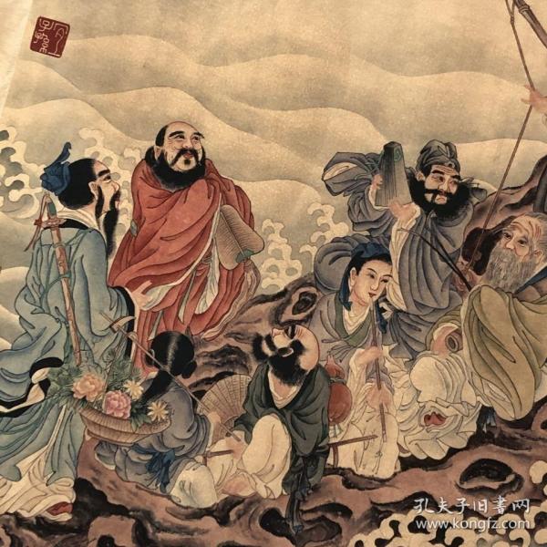 唐寅字画国画 唐伯虎人物画八仙过海名人书画 古画挂画装饰画画芯