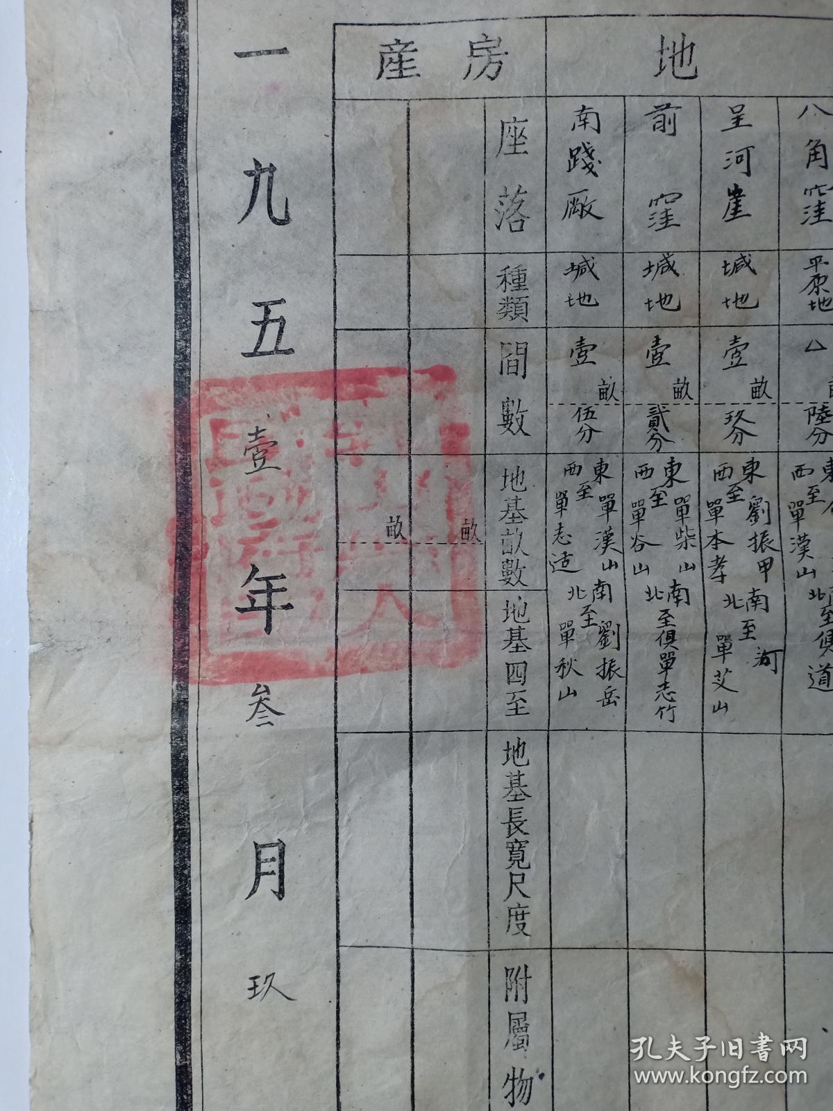 罕见 建国初地契 土地房产所有证 1951年山东省土地房产所有证 乳山县