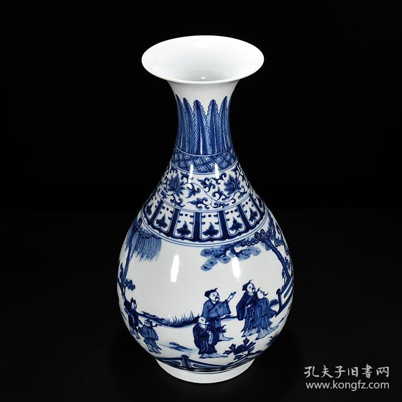 明成化青花高士人物纹玉壶春瓶 古玩古董古瓷器收藏 明代瓷器 尺寸54
