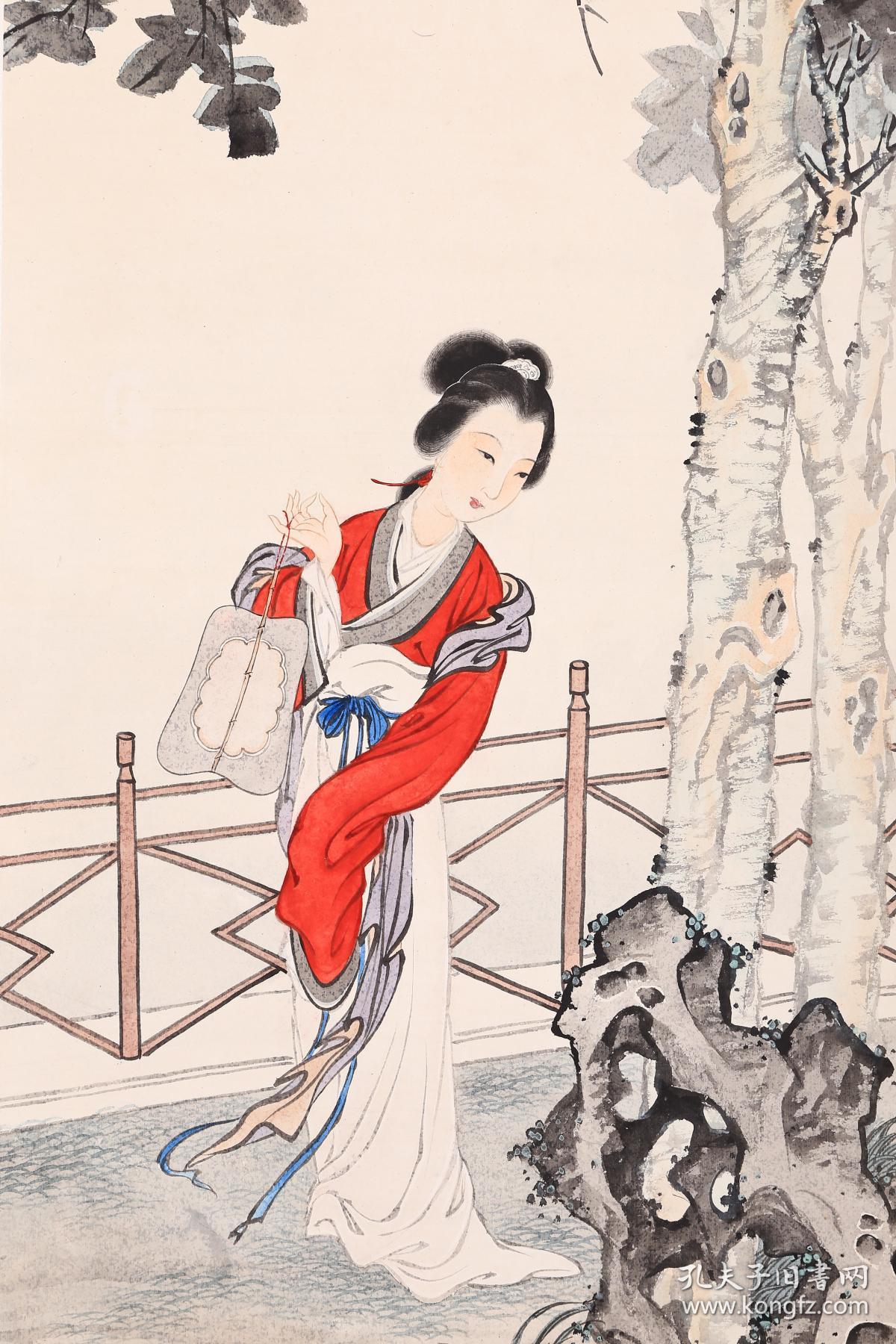 人物画大师 徐操题赠民国交通总长,教育总长高恩洪 《梧桐仕女图》