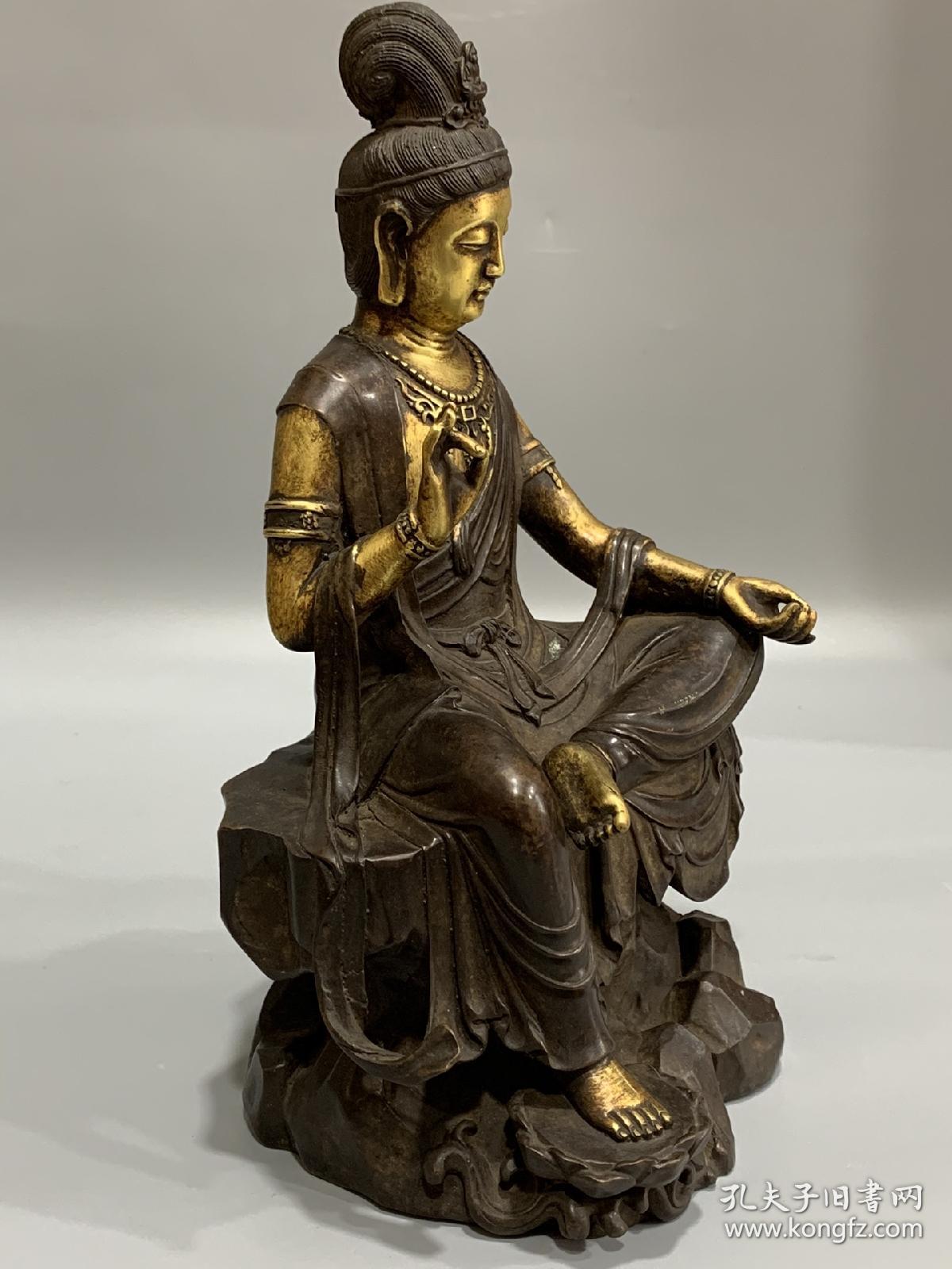 旧藏明清紫铜鎏金佛像拈花一笑佛祖塑像 古玩古董艺术