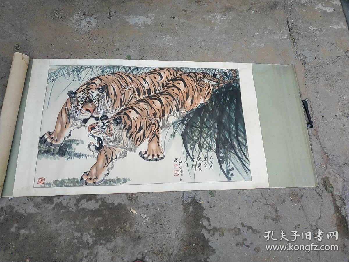 北京画虎名家段廉侠双虎图尺寸130x65cm
