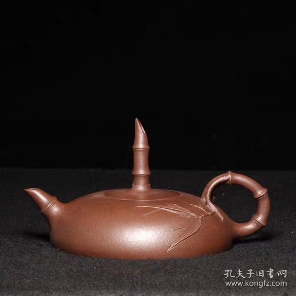 台湾回流老紫砂壶文革紫砂一厂季益顺制紫泥全手工扁 竹韵壶