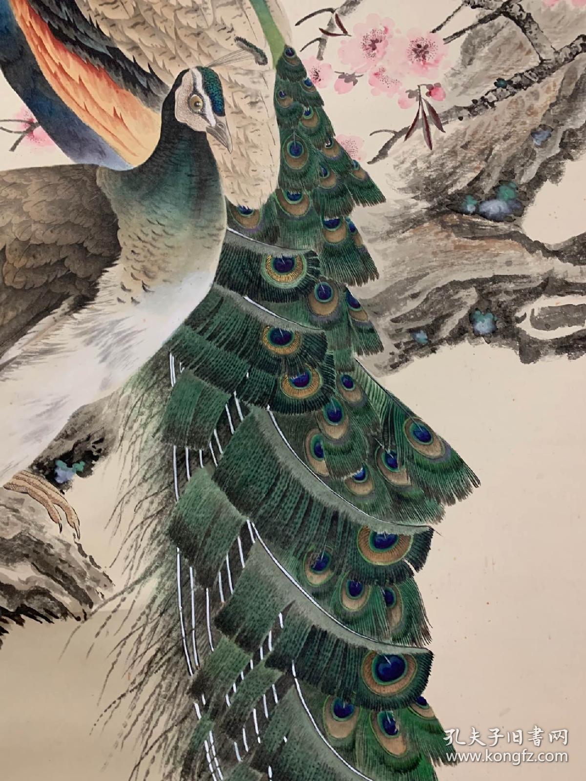 刘奎龄〈孔雀〉,134x69 ,精品.买家自鉴