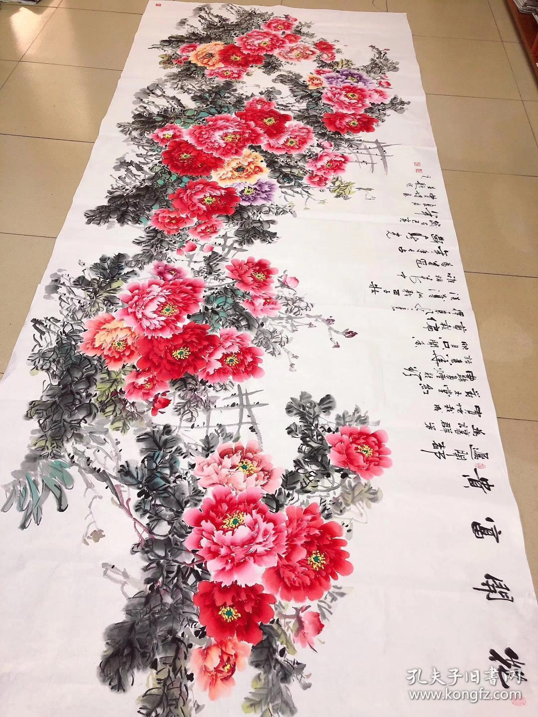 中国国画家协会会员曾娟老师大丈二牡丹【花开富贵】360厘米*145厘米