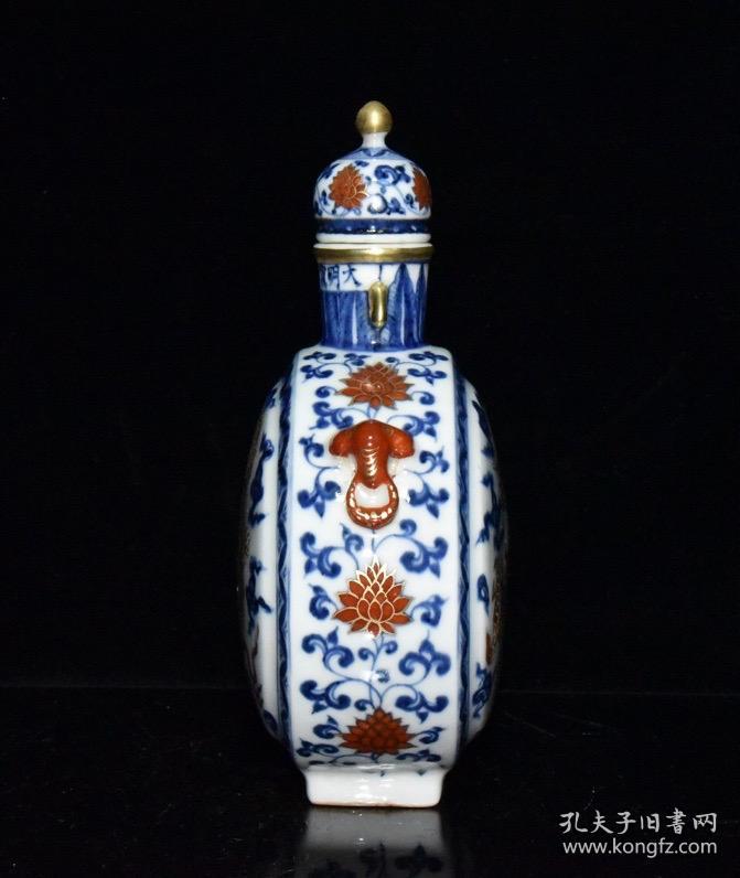 明代宣德青花矾红描金龙纹扁壶【24x15.5x9.5cm】