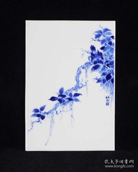 解放初期竹溪道人【王步绘青花花鸟纹瓷板画】老货收藏