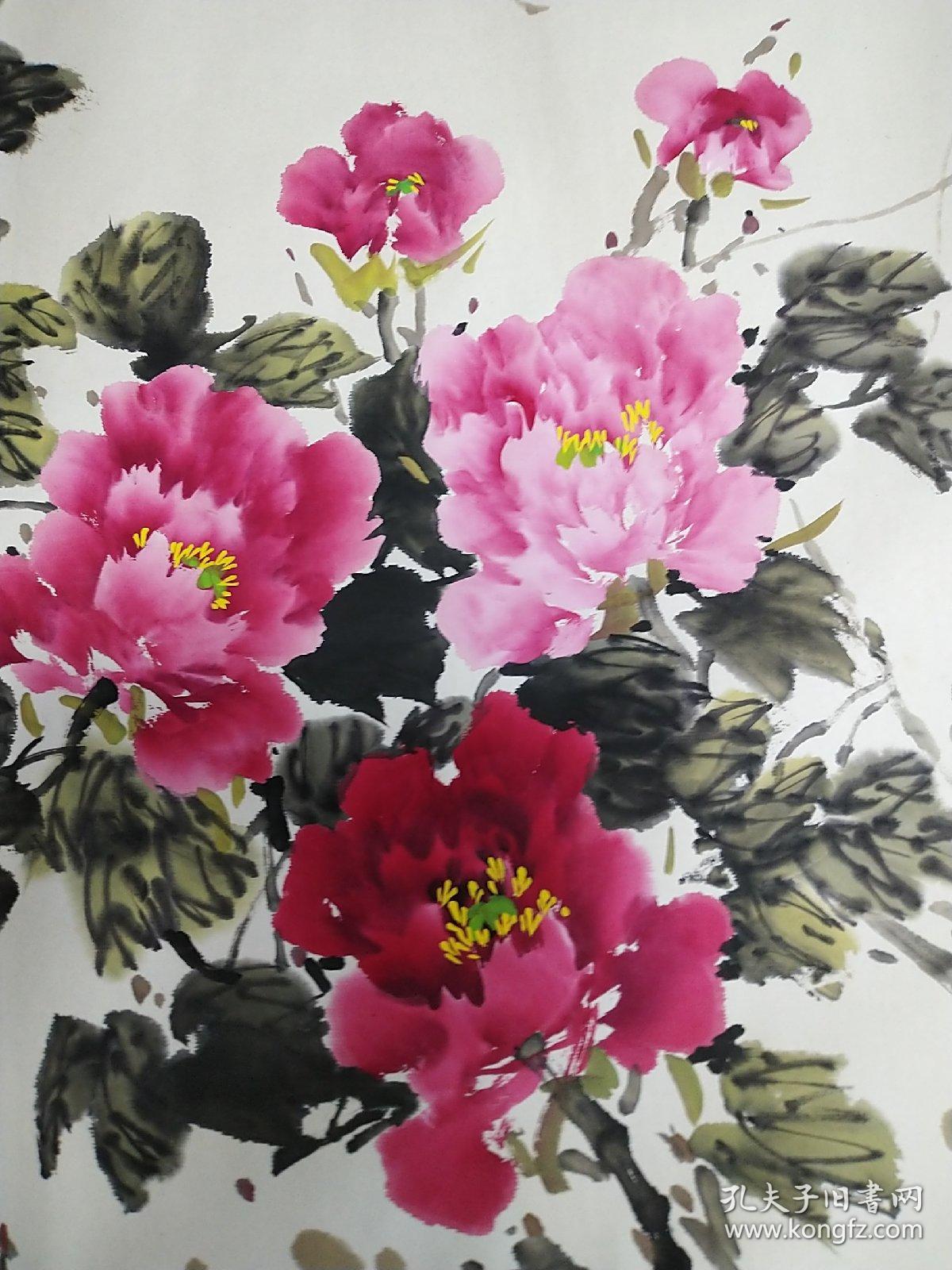保证真品吴国贤国画牡丹图
