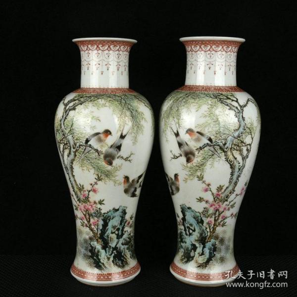 章仕保作粉彩柳燕纹花瓶