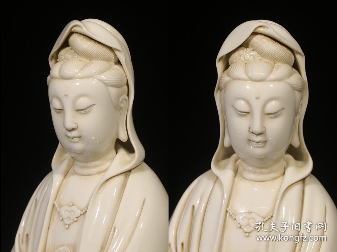 回流.精品.民国"德化.何朝宗"款德化白瓷观音坐像摆件